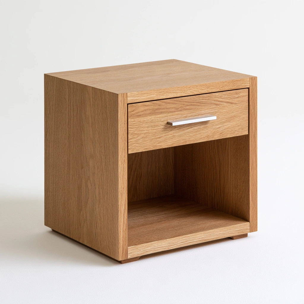 Wisząca szafka nocna z jasnego drewna dębowego, nowoczesny mebel do sypialni od Timbertechbenchco.
